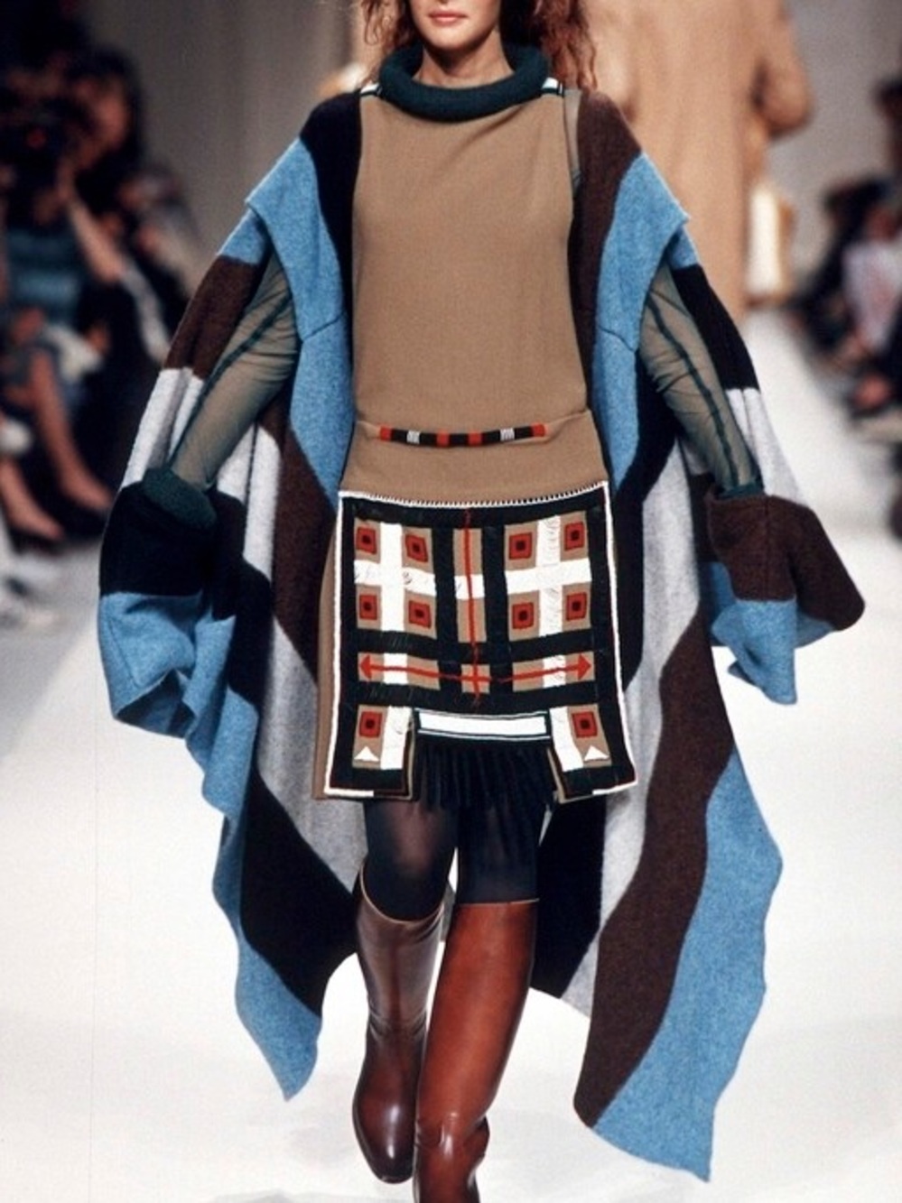 Vintage Jean Paul Gaultier FW 1999 Wool Pocket Cardigan Poncho Coat Blue Brown